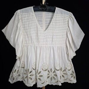 Hazel Silk Cotton Floral Embroidered Top L